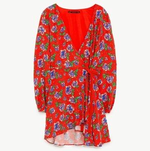 ZARA RED FLORAL JUMPSUIT DRESS